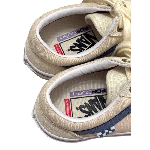 Vans Cush Pop Old Skool Skate Shoes Cream Blue Stripe Mens 6.5 Suede & Canvas - Picture 2 of 14